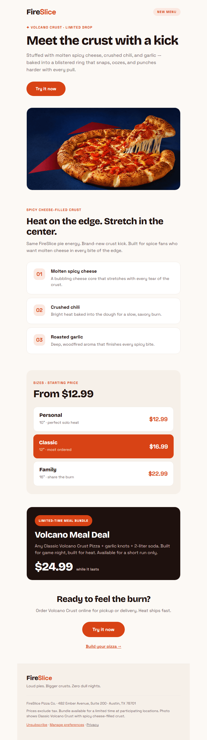 FireSlice Menu Launch email preview