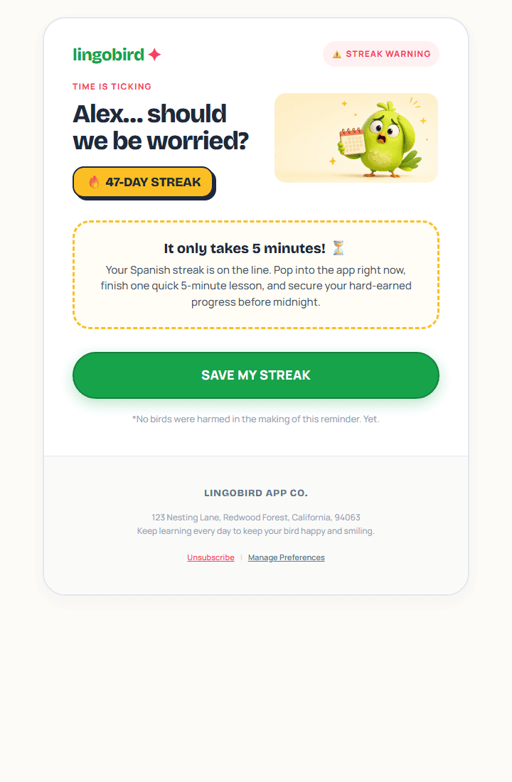 LingoBird Streak Reminder email preview