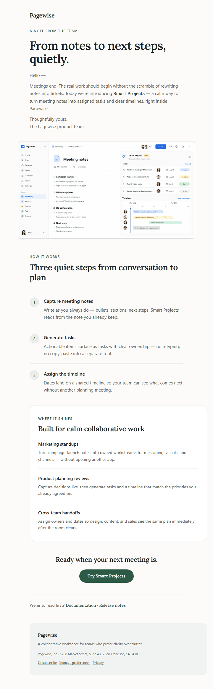 Pagewise Product Update email preview