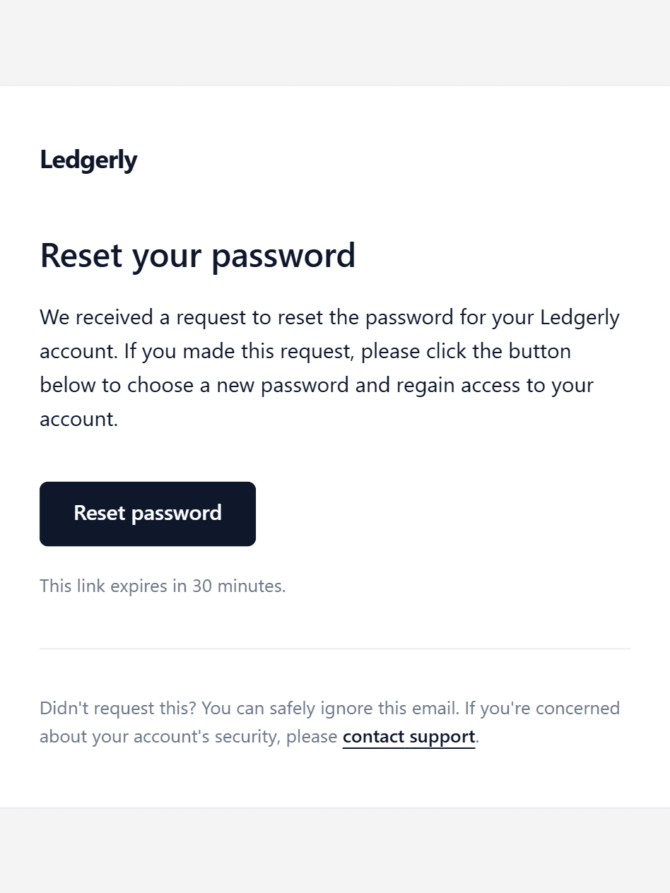 Password Reset email preview
