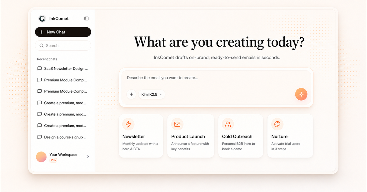 InkComet: AI email templates as HTML and React Email screenshot